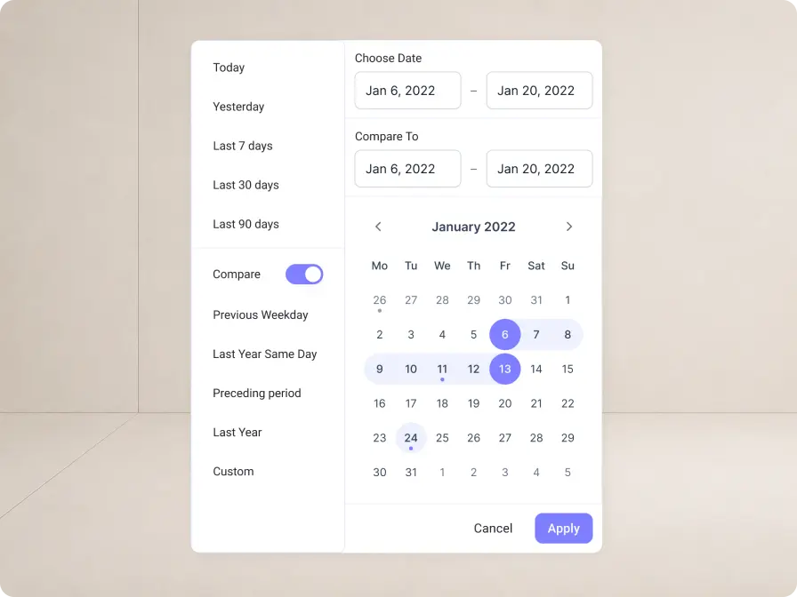 Hapttic date range comparison picker