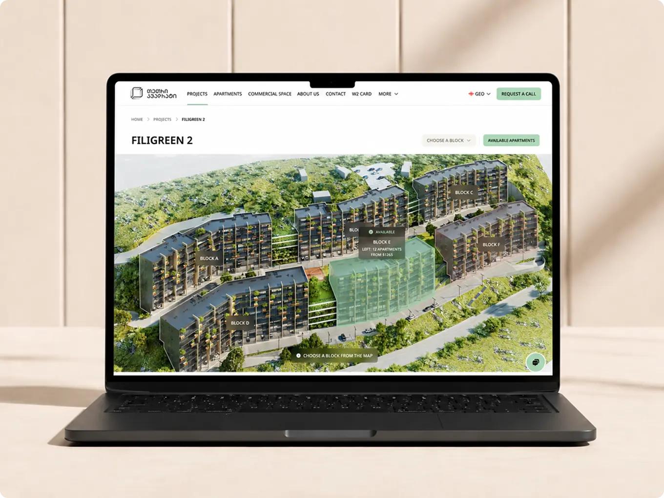 Interactive Filigreen 2 building map displayed on a laptop